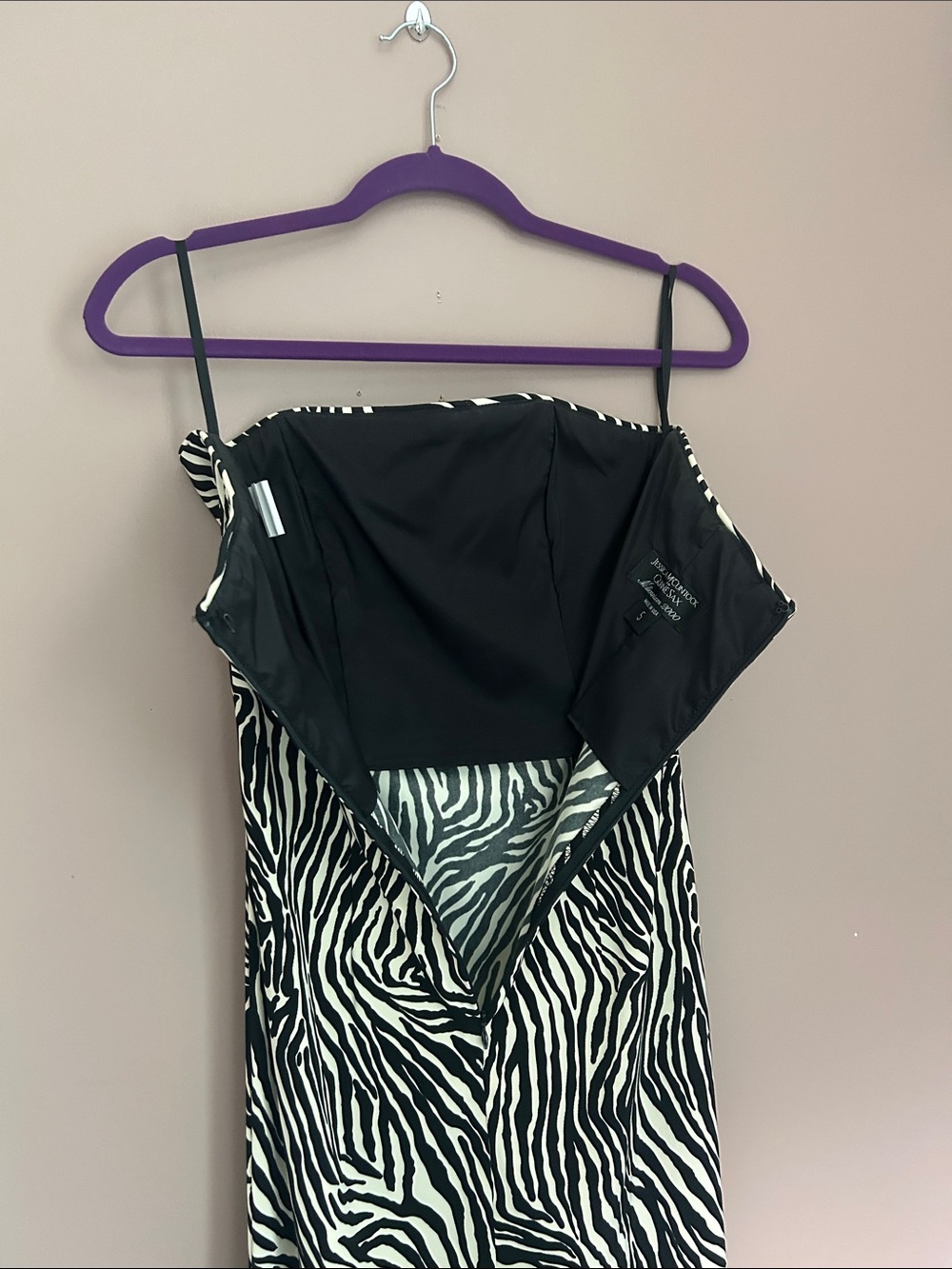 Vtg Y2K Jessica McClintock Gunne Sax Zebra Strapless Maxi Dress Size 5 (Small) - Picture 3 of 10